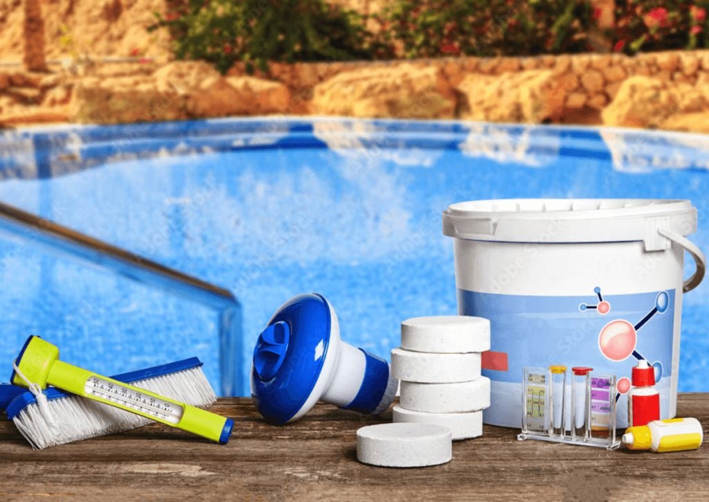 Pool chemistry products used by California Blue Pool for family-safe water balancing