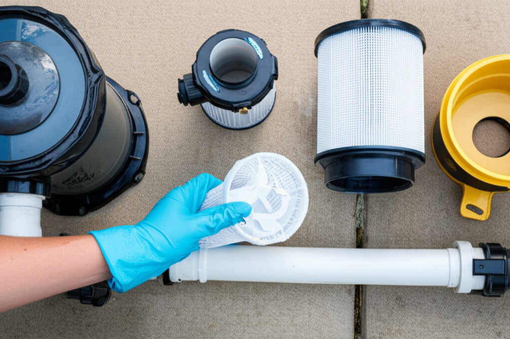 – Generate a high-quality, relevant image prompt for: Pool Filter Cleaning: Ultimate Guide to Easy M