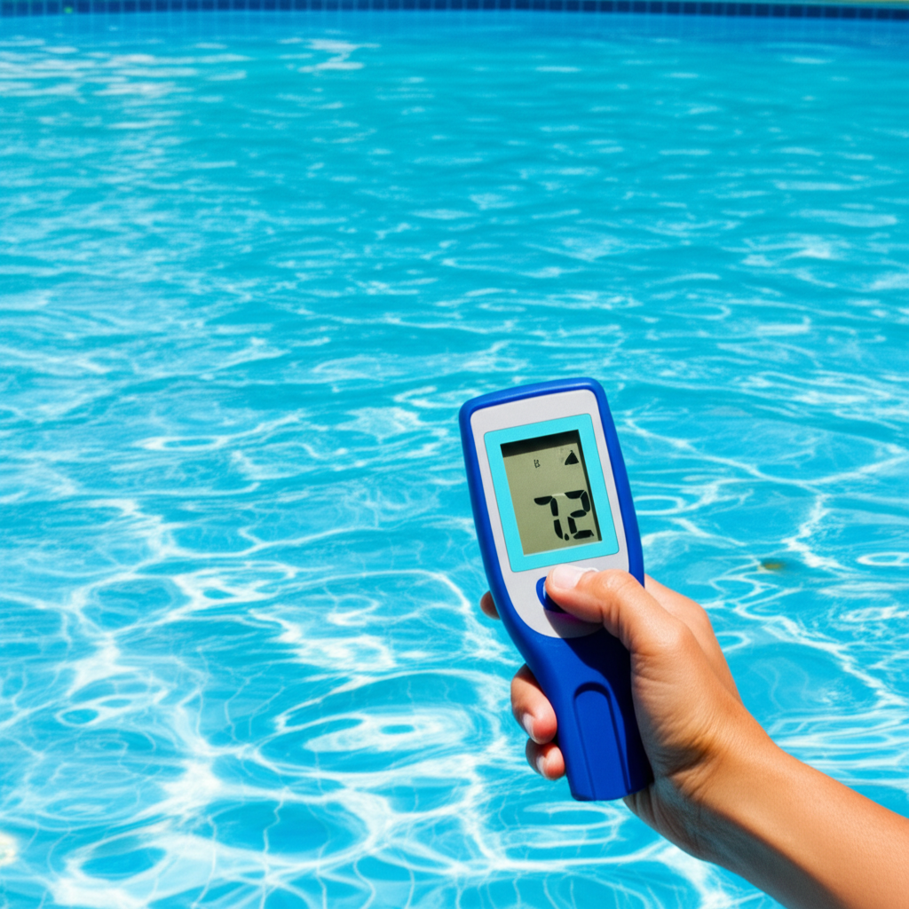 – Generate a high-quality, relevant image prompt for: Pool pH: Unlock Perfect Balance Effortlessly