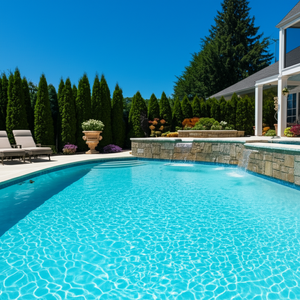 – Generate a high-quality, relevant image prompt for: Ozone Pool Systems: Stunningly Clear & Pure Wa