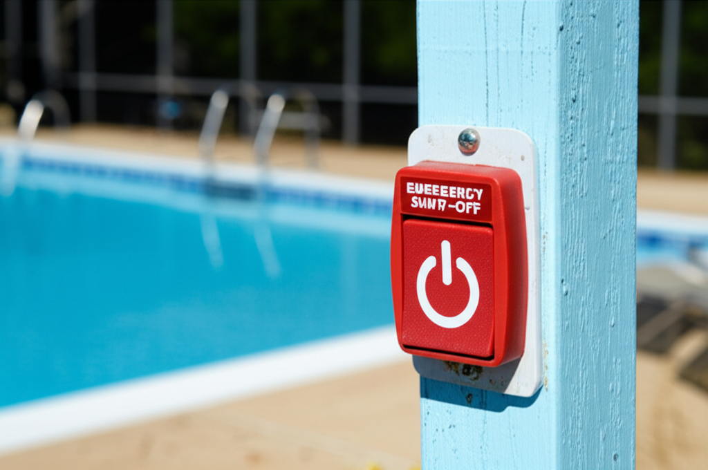 – Generate a high-quality, relevant image prompt for: Pool Pump Emergency Switch: Essential Safety