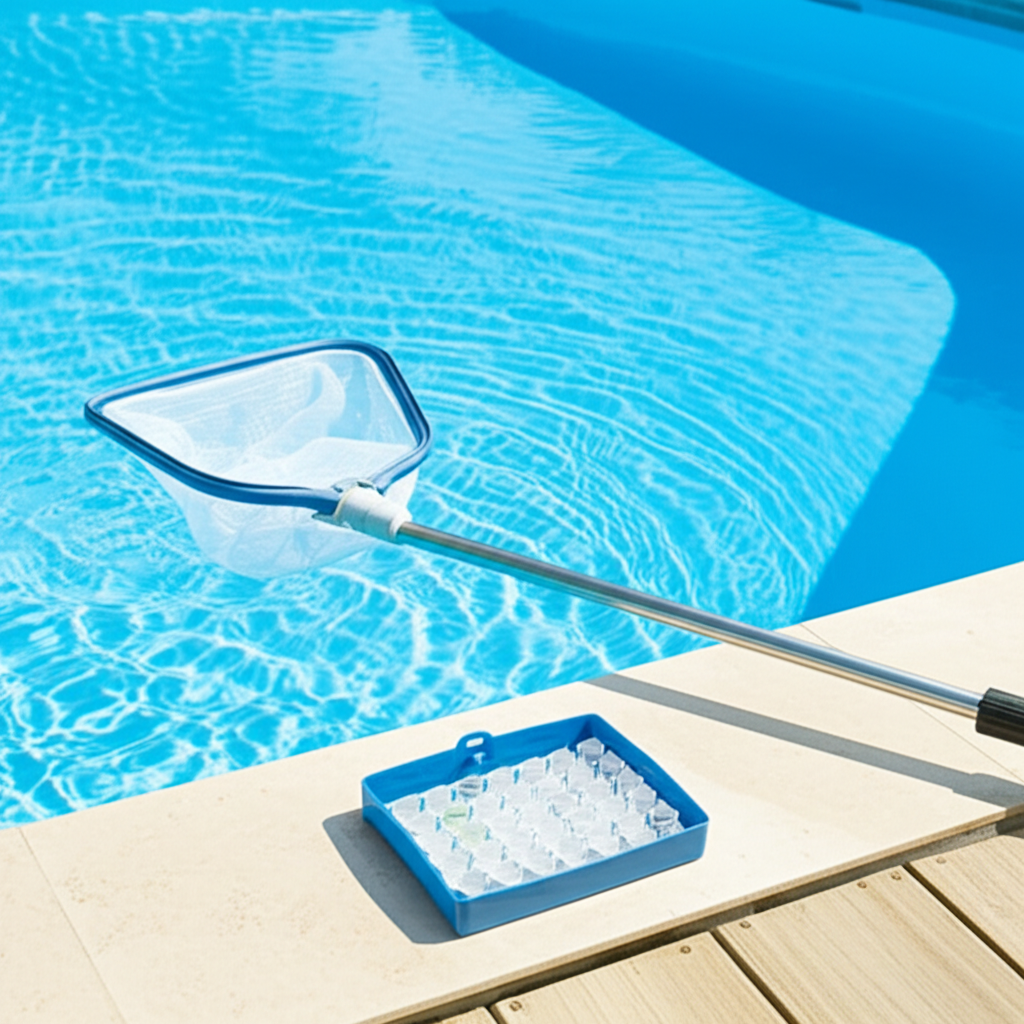 – Generate a high-quality, relevant image prompt for: Basic Pool Maintenance: Essential, Easy Weekly