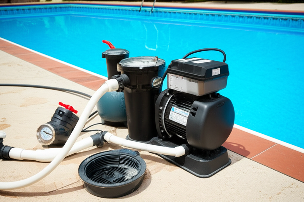 – Generate a high-quality, relevant image prompt for: Pool Pump Care: Essential Tips for Peak Perfor