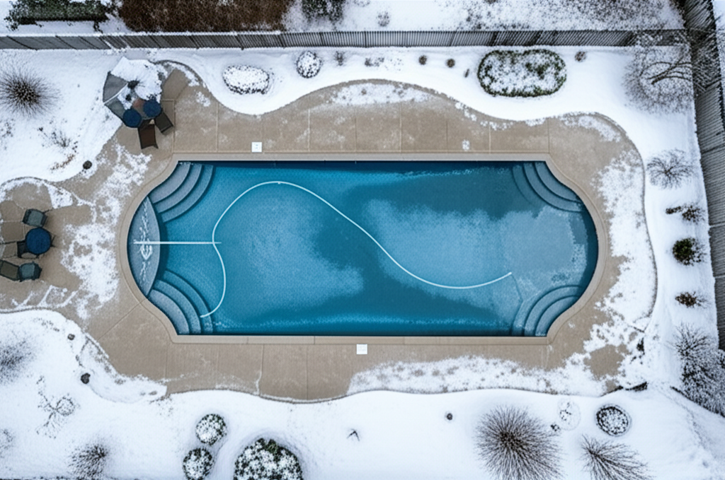 – Generate a high-quality, relevant image prompt for: Winter Pool Care: Essential, Effortless Guide