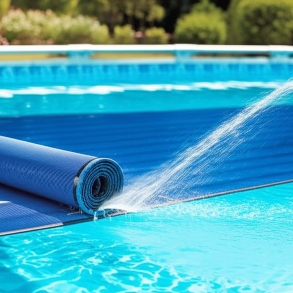 – Generate a high-quality, relevant image prompt for: Pool Cover Care: Flawless Cleaning, Effortless