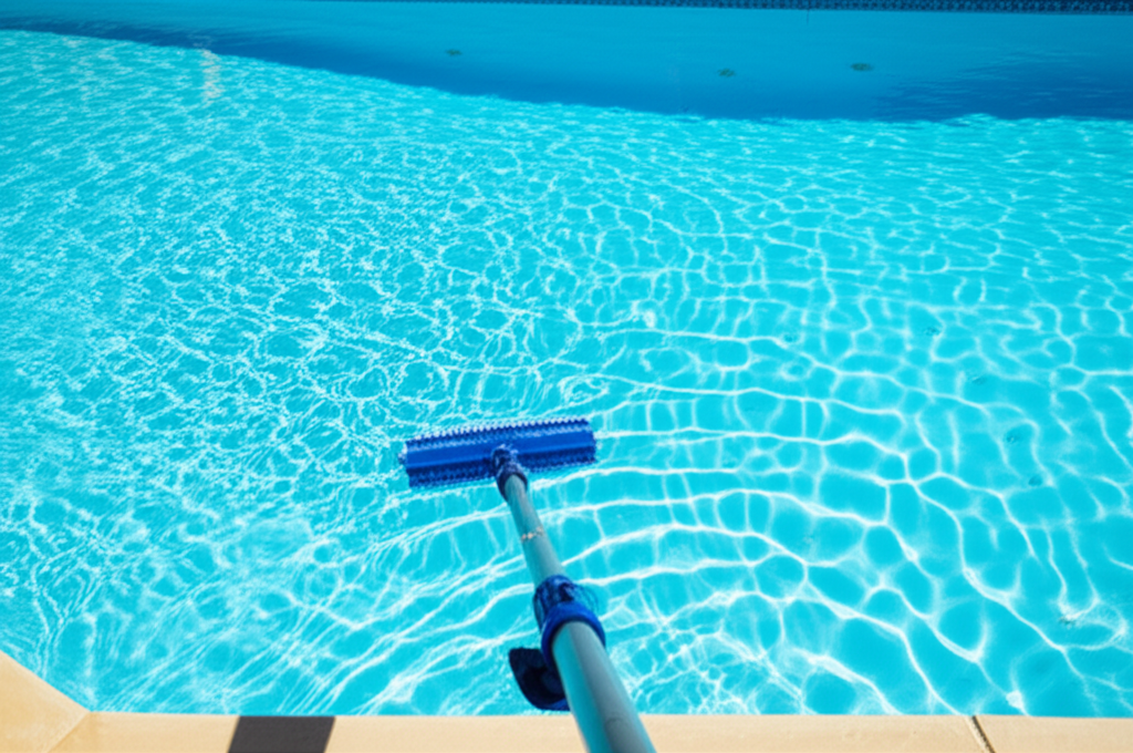 – Generate a high-quality, relevant image prompt for: Pool Deep Clean: Effortless Sparkling Results