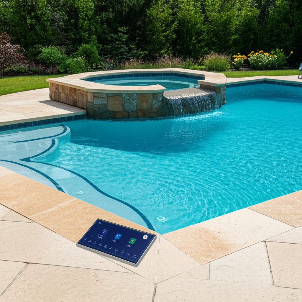 – Generate a high-quality, relevant image prompt for: Pool Automation Systems: Effortless Smart Pool