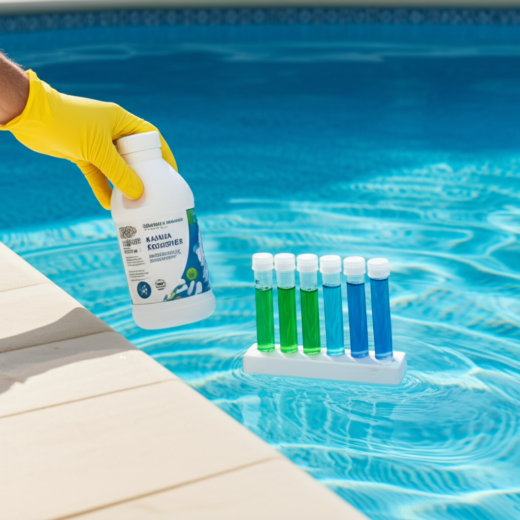 – Generate a high-quality, relevant image prompt for: Total Alkalinity: Master Effortless Pool Balan