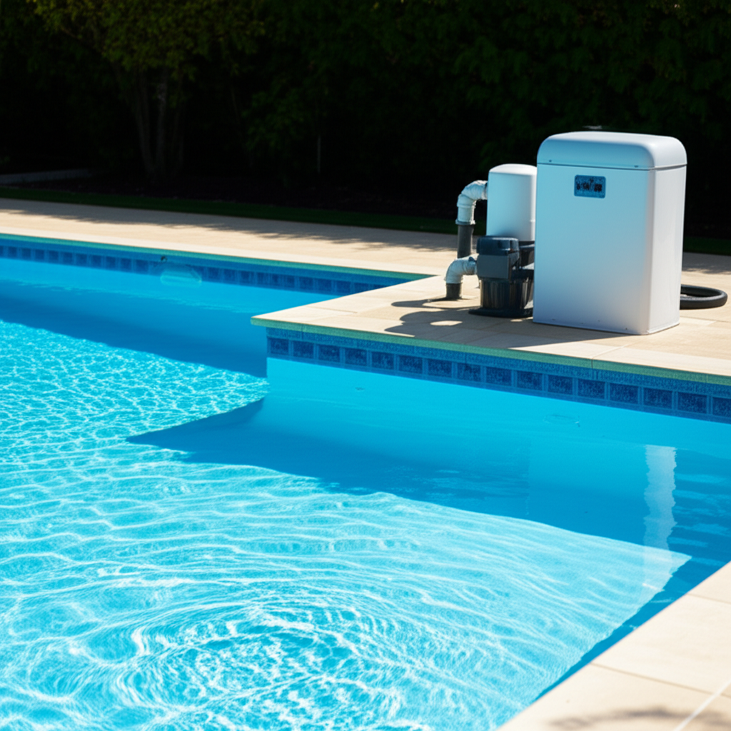 – Generate a high-quality, relevant image prompt for: Salt System: Ultimate, Best Pool Chlorination