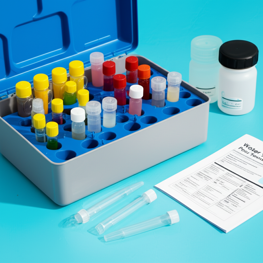 – Generate a high-quality, relevant image prompt for: Water Test Kits: Ultimate Accurate Pool Testin