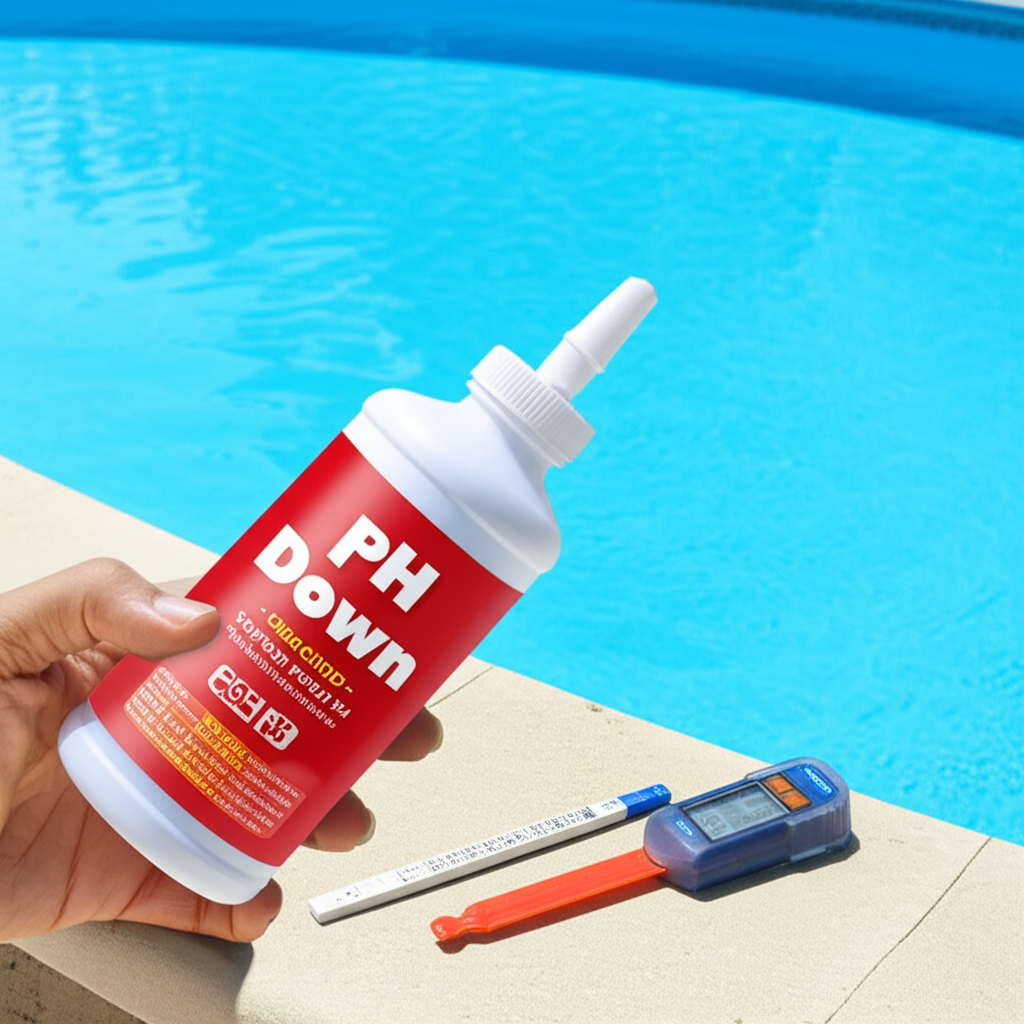 – Generate a high-quality, relevant image prompt for: Lowering TA: Quick Guide to Perfect Pool pH–