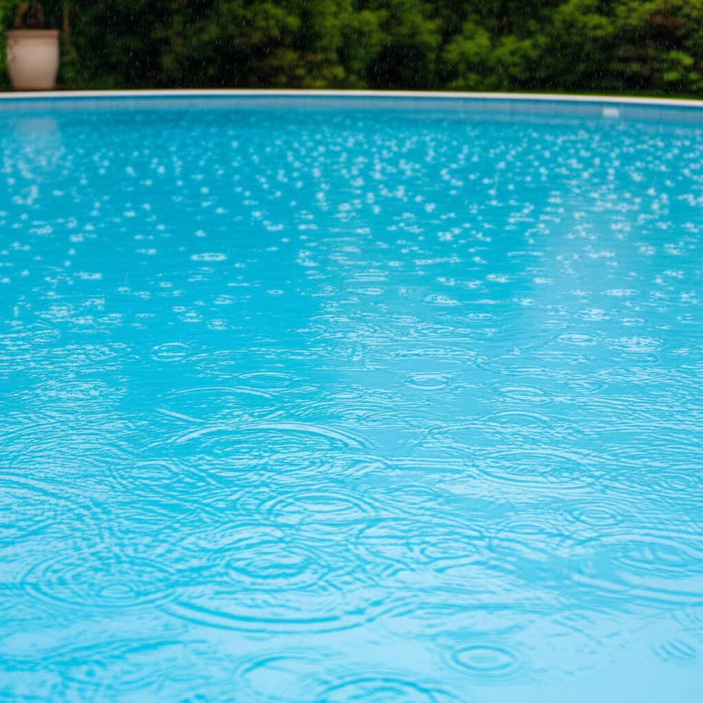 – Generate a high-quality, relevant image prompt for: Rain and Pool Water: Master Your Pool Chemistr