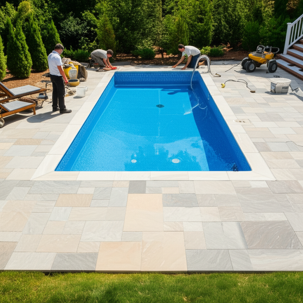 – Generate a high-quality, relevant image prompt for: Pool Build Time: Rapid & Effortless Constructi