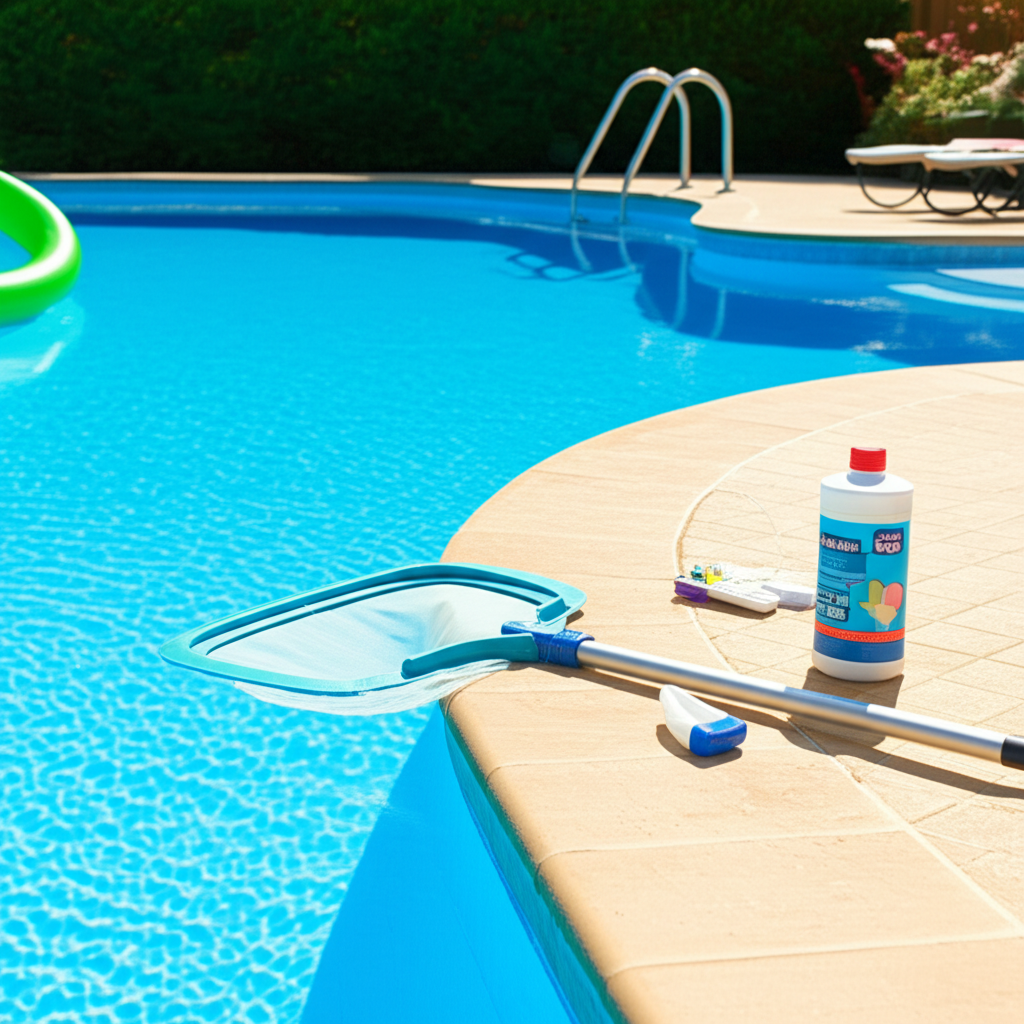 – Generate a high-quality, relevant image prompt for: Pool Care Log: Your Ultimate Easy Maintenance