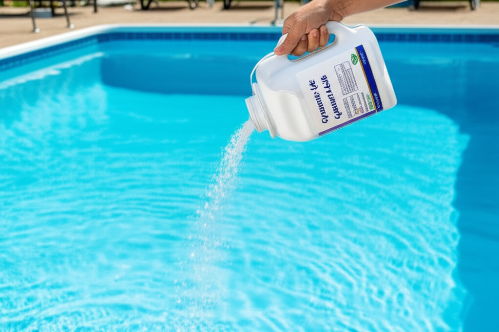 – Generate a high-quality, relevant image prompt for: Cyanuric Acid: Essential Pool Stabilizer Guide
