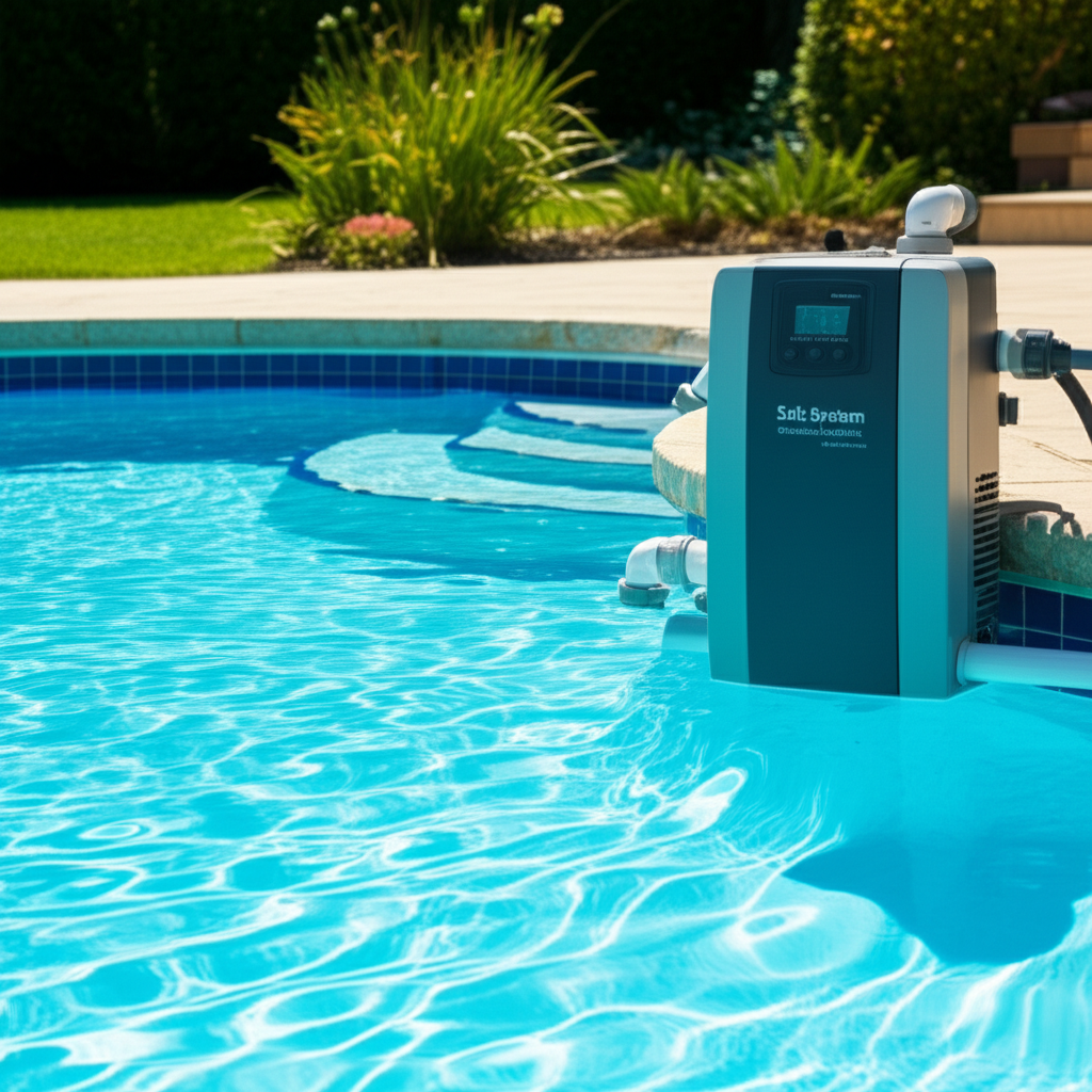 – Generate a high-quality, relevant image prompt for: Salt System: Ultimate Effortless Pool Chlorina