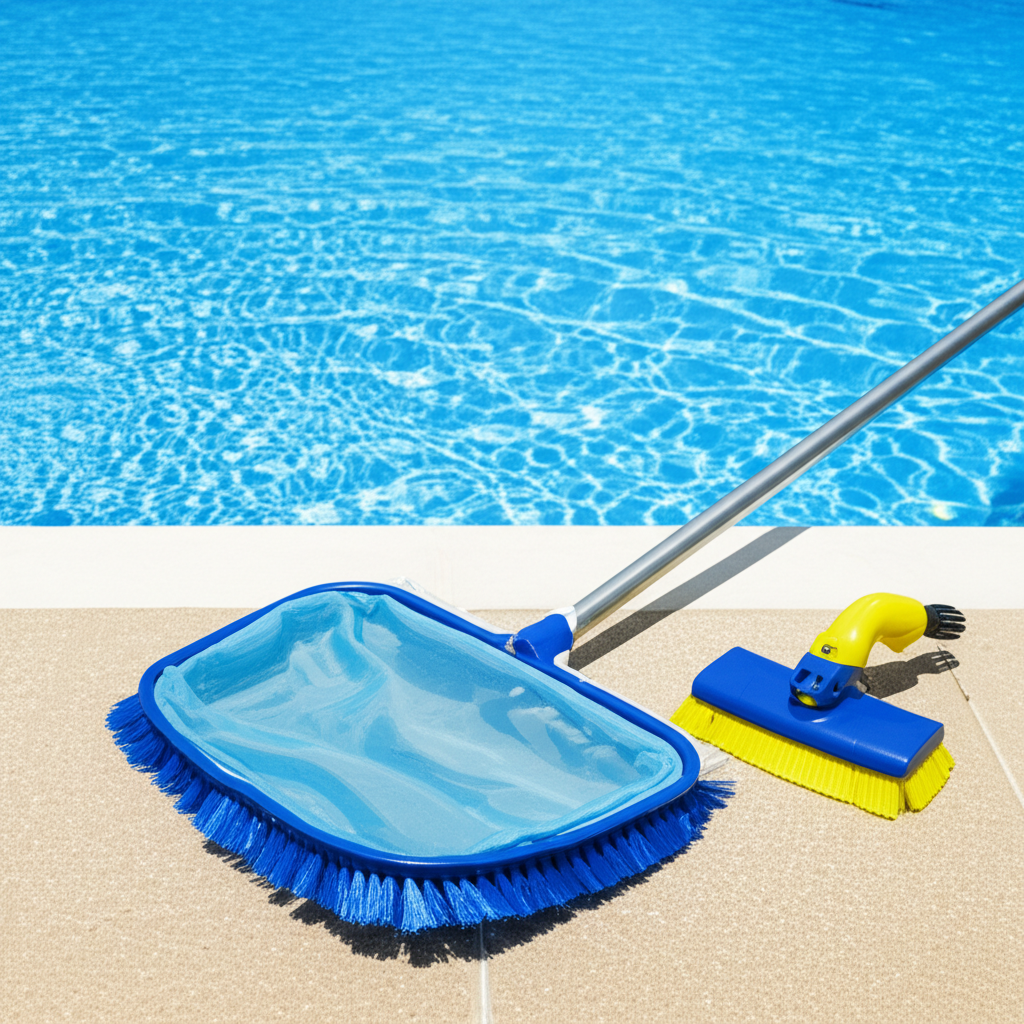 – Generate a high-quality, relevant image prompt for: Basic Pool Maintenance: Essential, Effortless