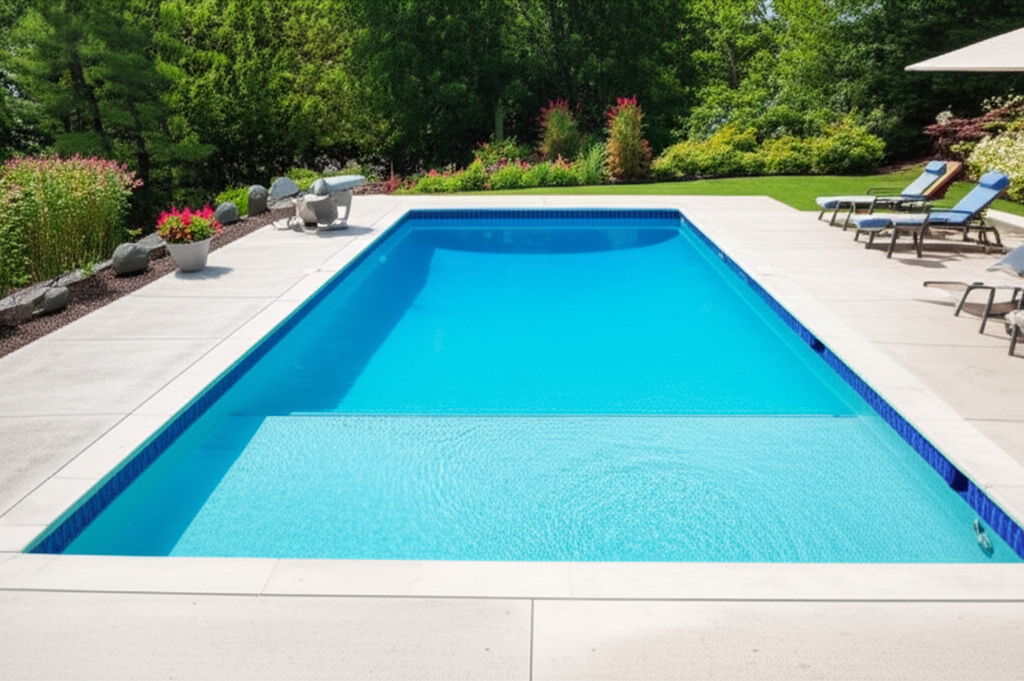 – Generate a high-quality, relevant image prompt for: Vinyl Liner: Ultimate Effortless Pool Care–