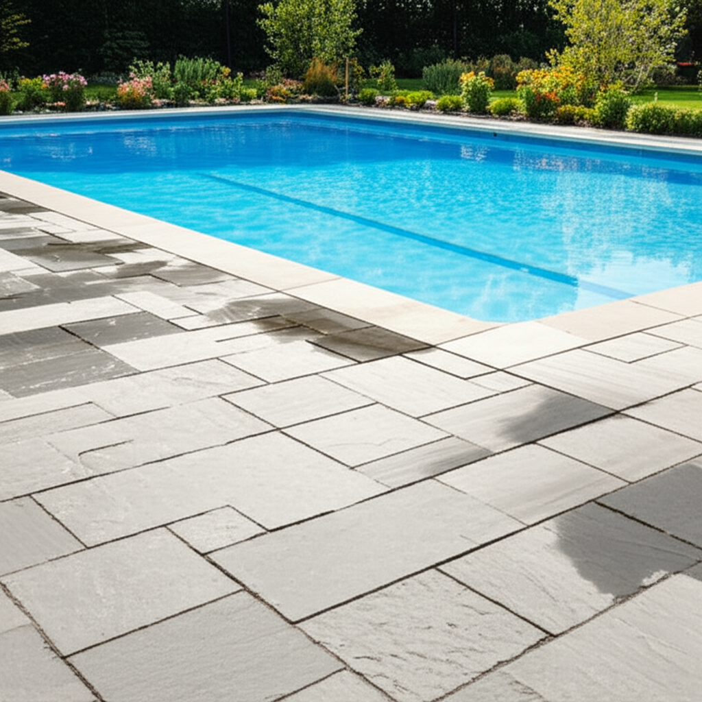 – Generate a high-quality, relevant image prompt for: Pool Deck: Stunning & Effortless Cleaning– d