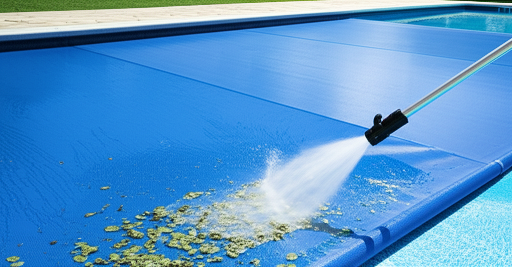 – Generate a high-quality, relevant image prompt for: Pool Cover Cleaning: Ultimate, Effortless Clea