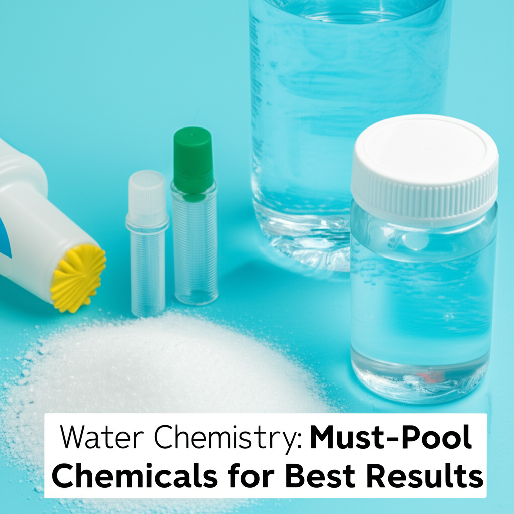 – Generate a high-quality, relevant image prompt for: Water Chemistry: Must-Have Pool Chemicals for