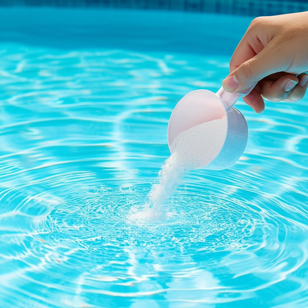 – Generate a high-quality, relevant image prompt for: Cyanuric Acid: Effortless Pool Stabilizer Cont