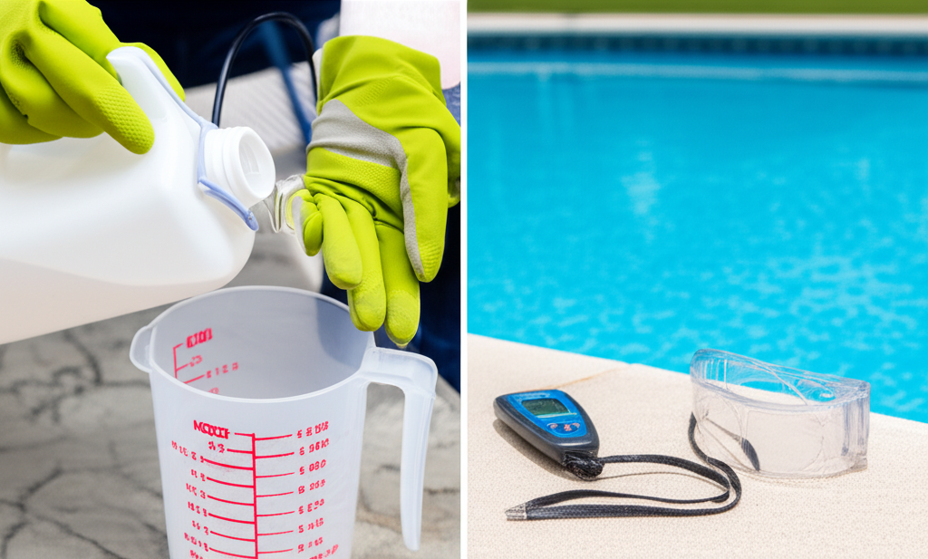 – Generate a high-quality, relevant image prompt for: Lower Pool pH: Quick & Safe Muriatic Acid Guid