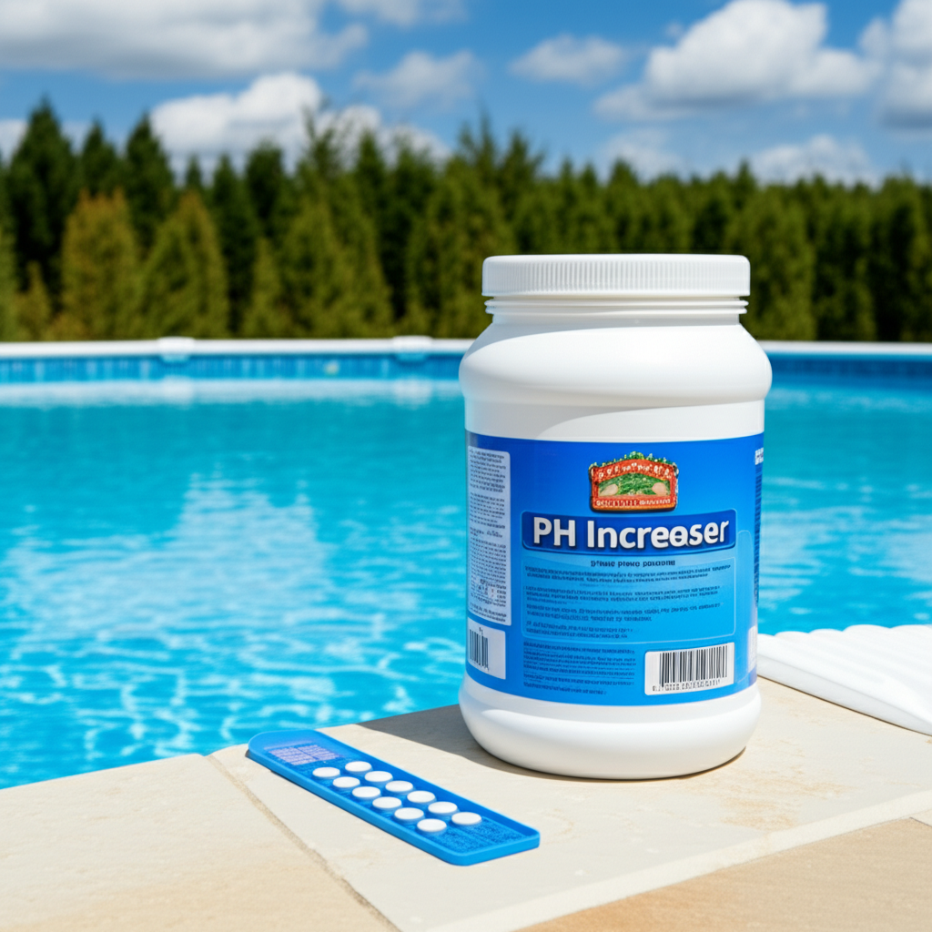 – Generate a high-quality, relevant image prompt for: pH Increaser: Must-Have for Best Pool pH Contr