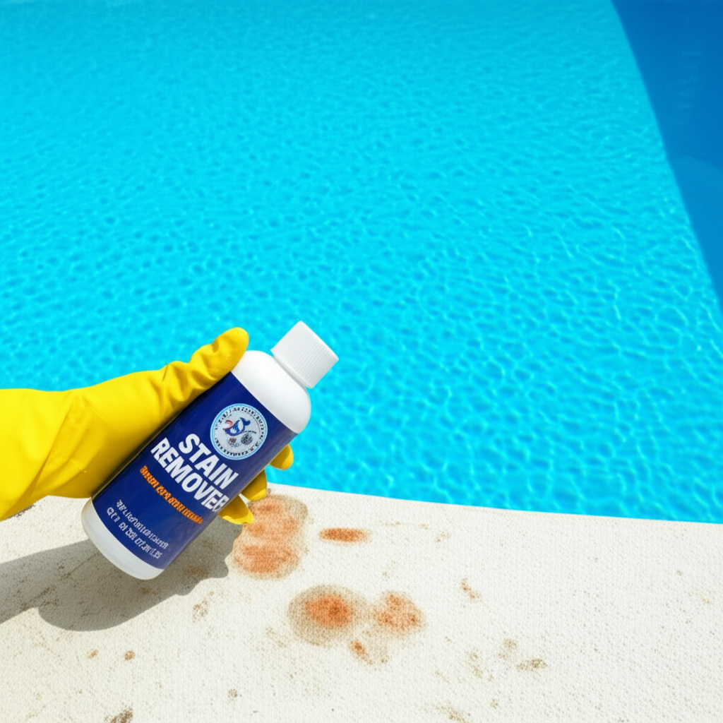 – Generate a high-quality, relevant image prompt for: Iron Stains: Ultimate Effortless Pool Stain Re