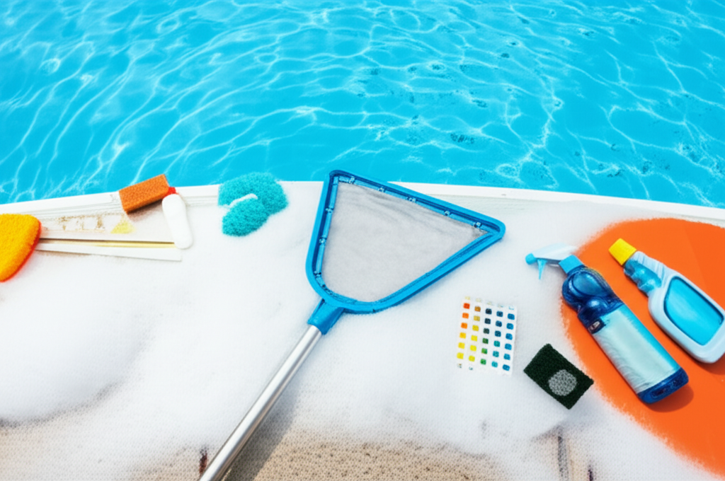 – Generate a high-quality, relevant image prompt for: Foamy Pool: Stunning Fixes for Annoying Causes