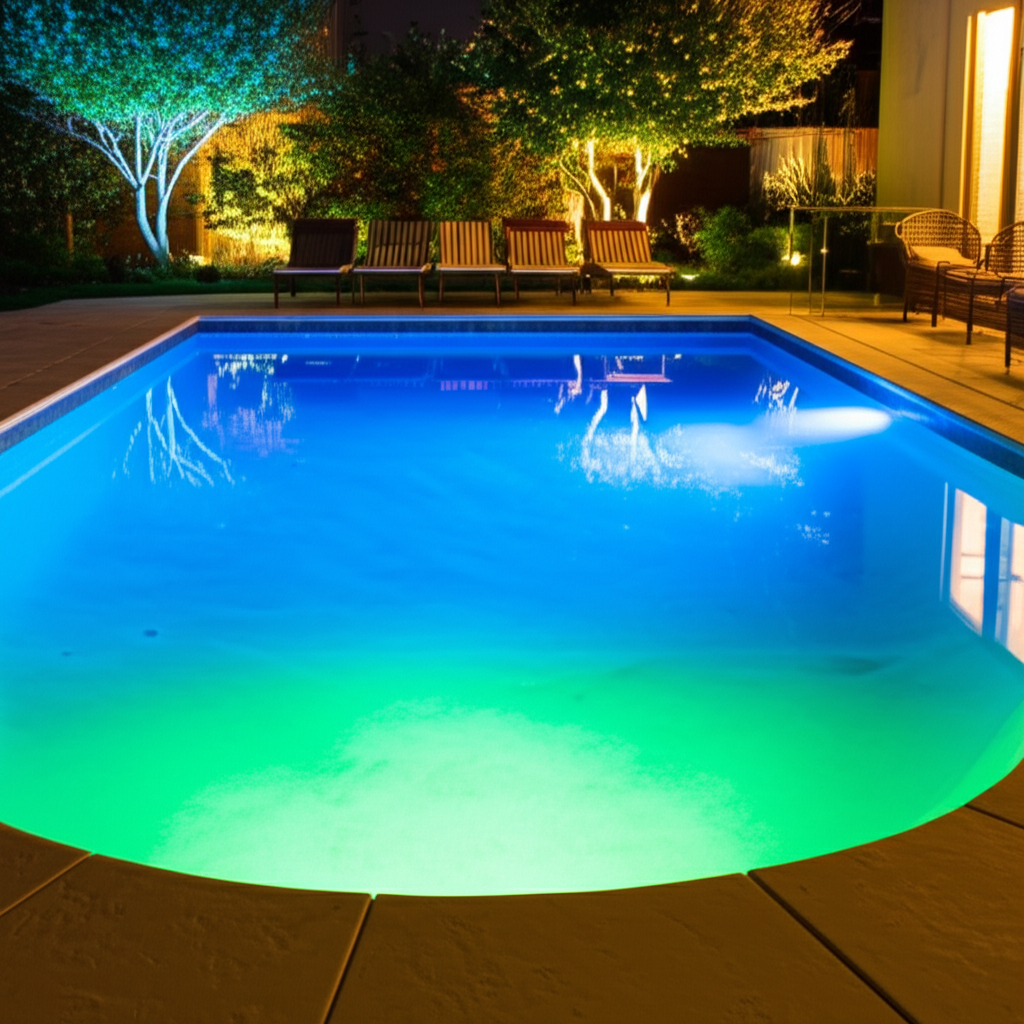 &ndash; Generate a high-quality, relevant image prompt for: LED Pool Lights: Stunning & Effortless Ideas
