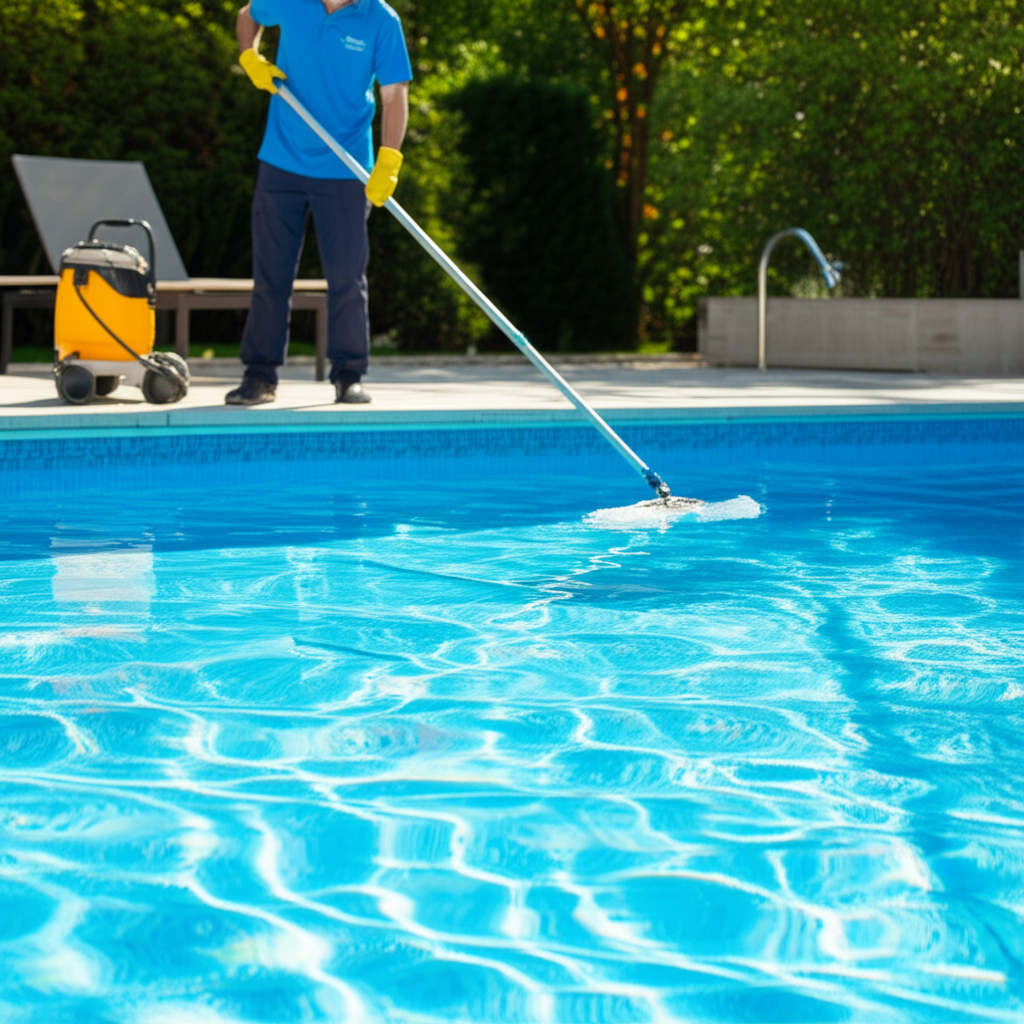 &ndash; Generate a high-quality, relevant image prompt for: Pool Cleaning Services: Effortless & Pristine