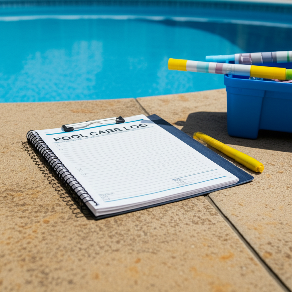&ndash; Generate a high-quality, relevant image prompt for: Pool Care Log: Essential for Effortless Water