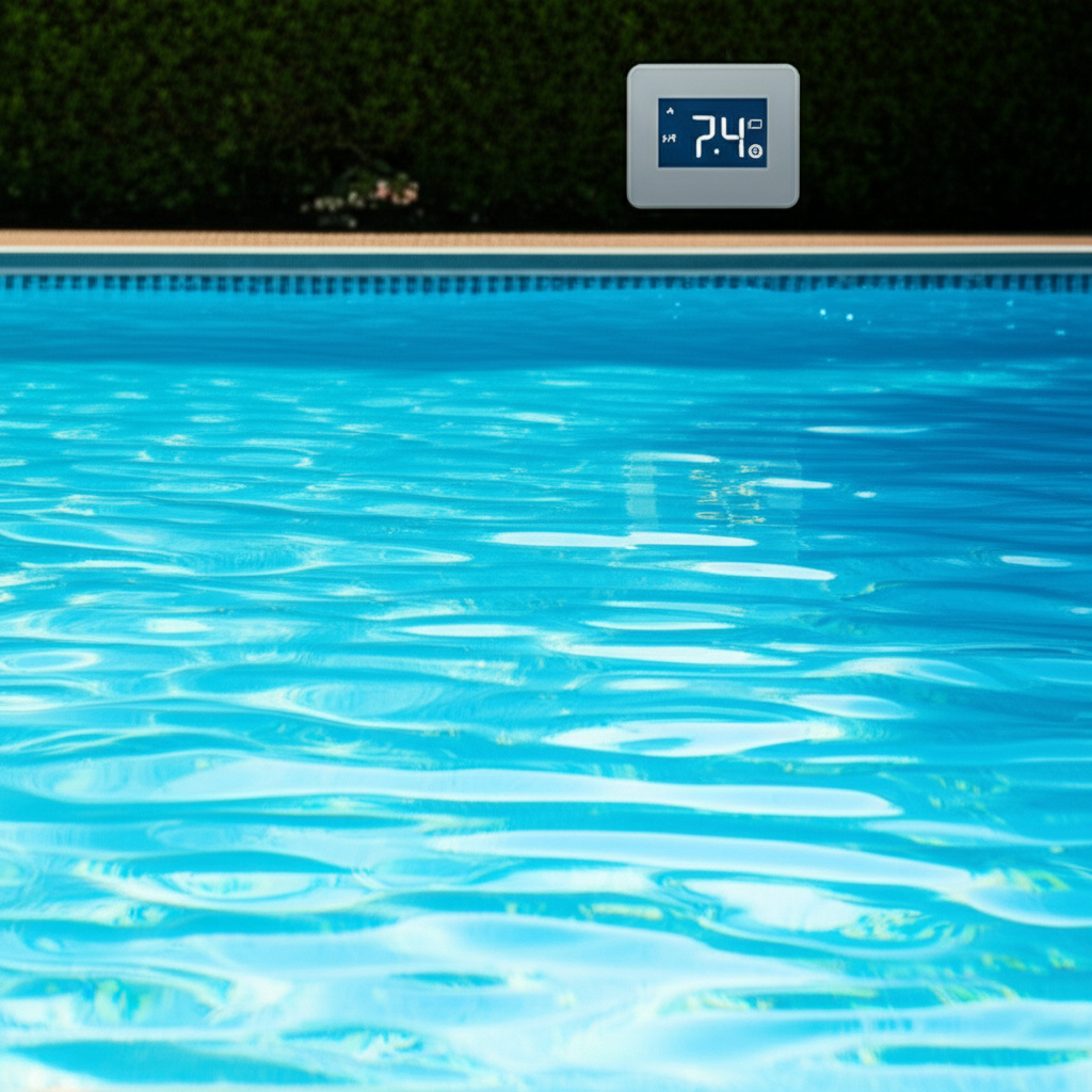 – Generate a high-quality, relevant image prompt for: Pool pH: Flawless Balance, Effortless Control