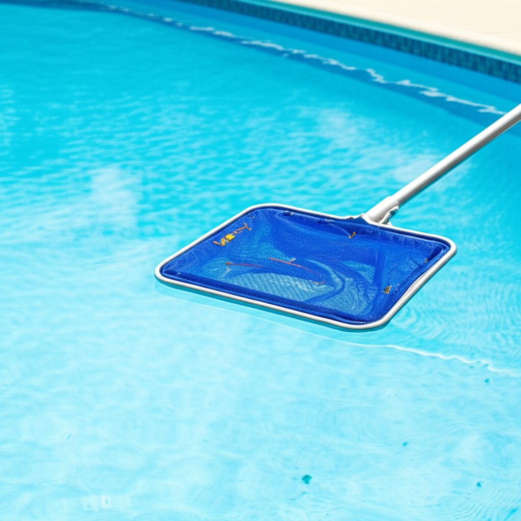&ndash; Generate a high-quality, relevant image prompt for: Pool Skimming: Effortless & Crystal Clear Pool