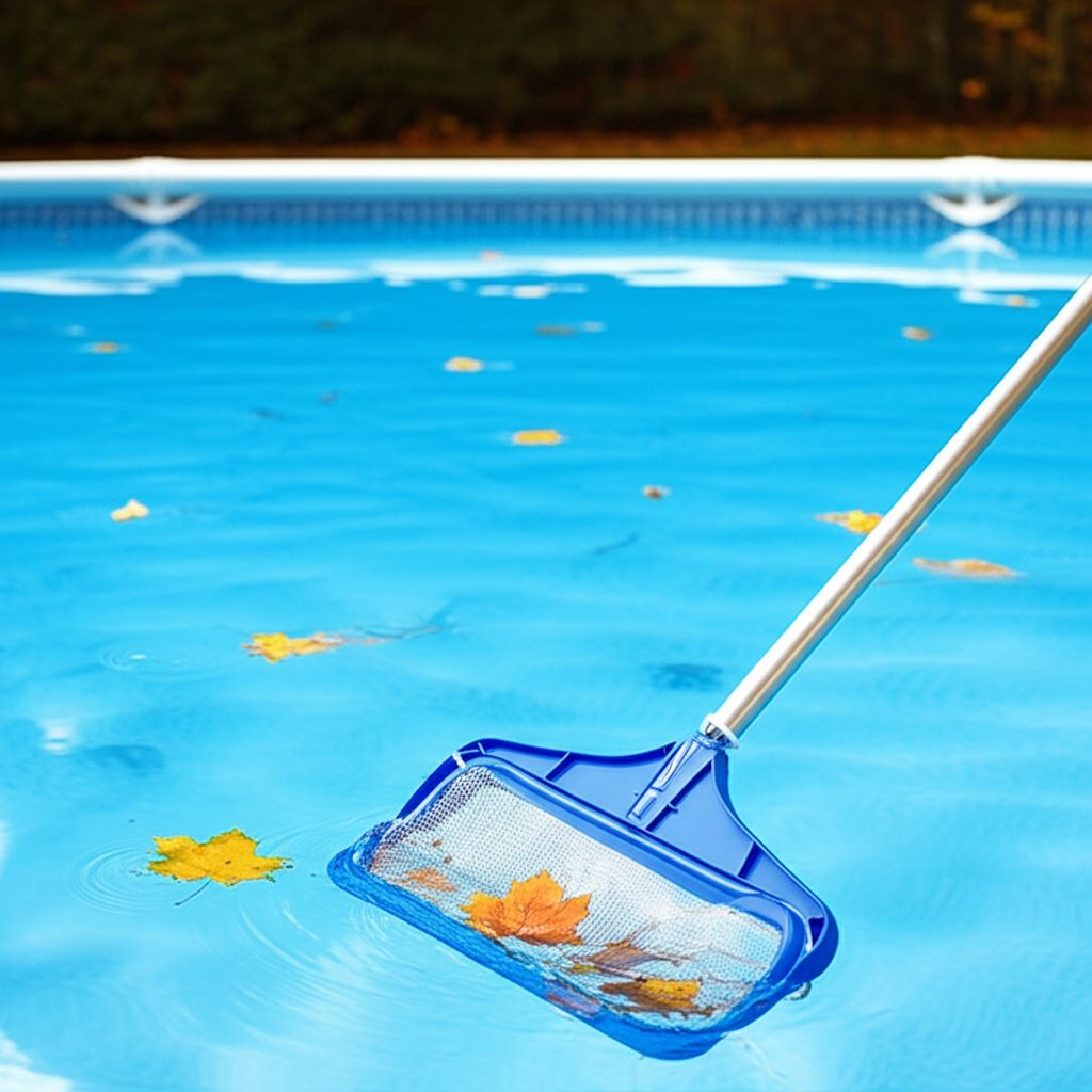 – Generate a high-quality, relevant image prompt for: Leaf Removal: Conquer Pool Mess Effortlessly