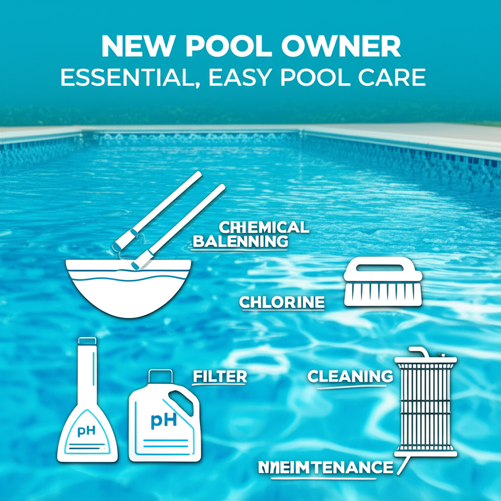 – Generate a high-quality, relevant image prompt for: New Pool Owner: Essential, Easy Pool Care– d