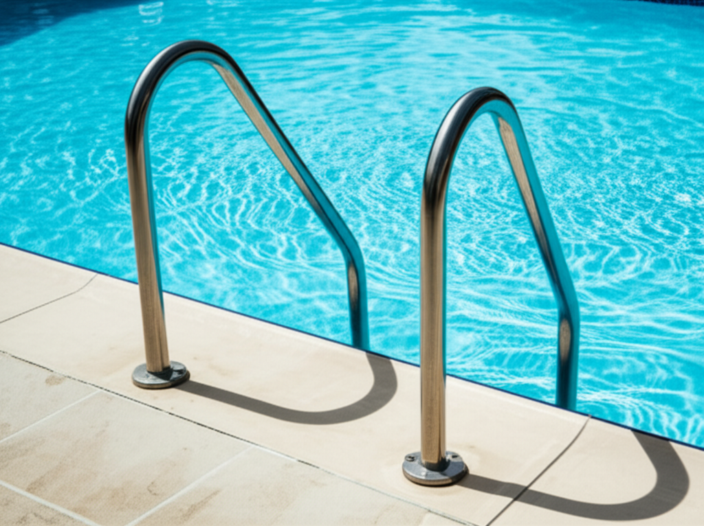 – Generate a high-quality, relevant image prompt for: Pool Ladders: Simple Steps for Stunning Handra