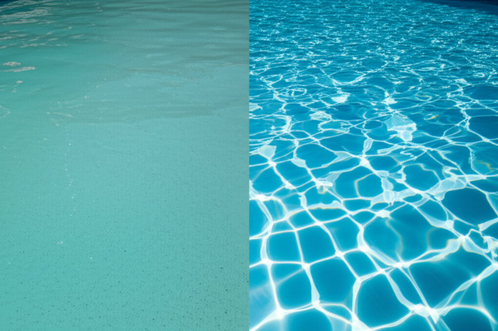 &ndash; Generate a high-quality, relevant image prompt for: Cloudy Water: Stunning Pool Clarity Solution