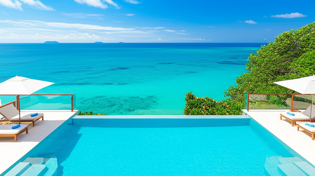 &ndash; Generate a high-quality, relevant image prompt for: Infinity Pool: Stunning Views, Ultimate Luxury