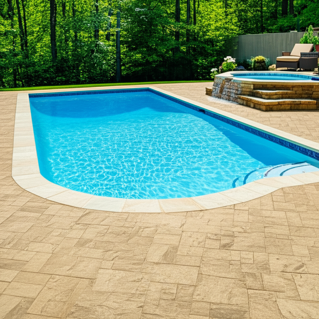 &ndash; Generate a high-quality, relevant image prompt for: Pool Deck: Stunning & Best Paver & Concrete Op