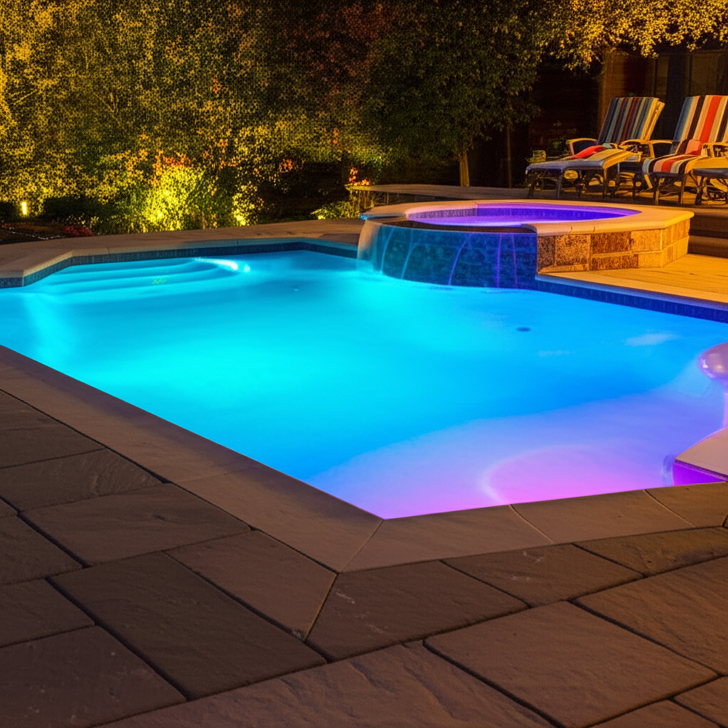 &ndash; Generate a high-quality, relevant image prompt for: LED Pool Lights: Stunning & Effortless Upgrade