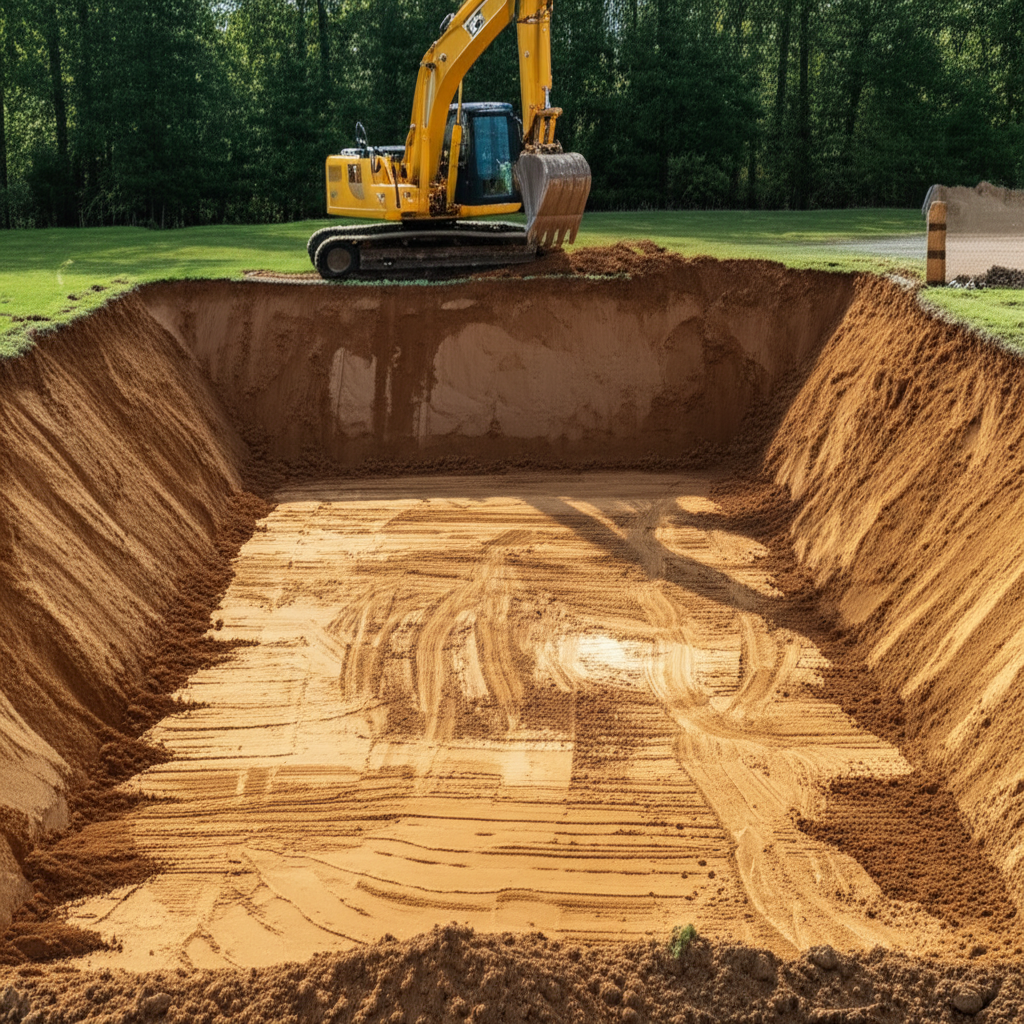 &ndash; Generate a high-quality, relevant image prompt for: Pool Excavation: Effortless Ground Prep for Yo