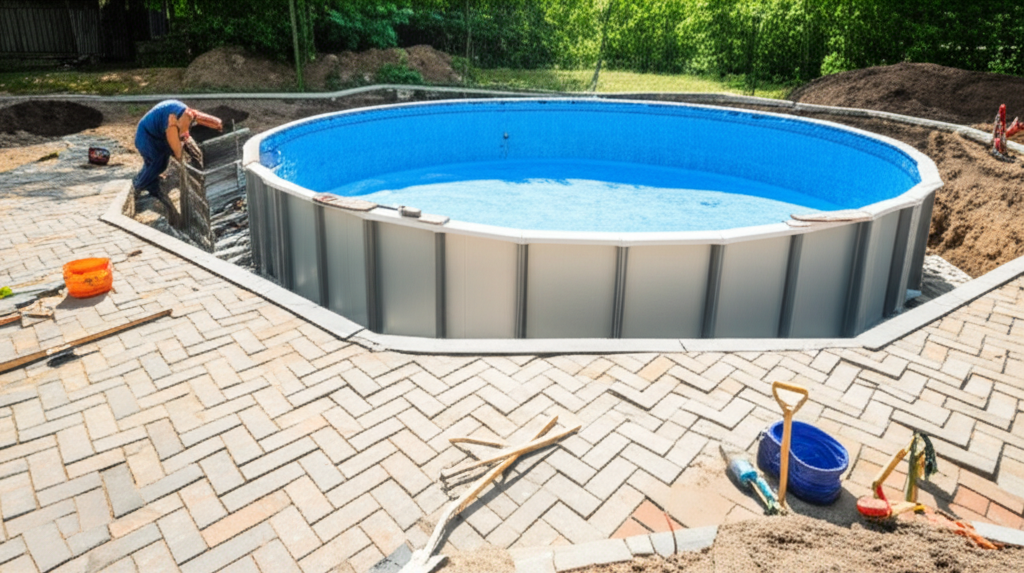 – Generate a high-quality, relevant image prompt for: DIY Pool Construction: Affordable & Stunning P