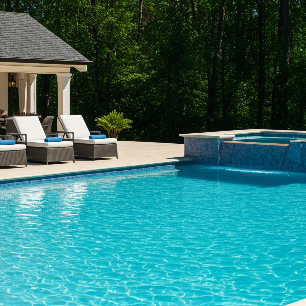 – Generate a high-quality, relevant image prompt for: Smart Pool: Unlocks Stunning, Effortless Autom