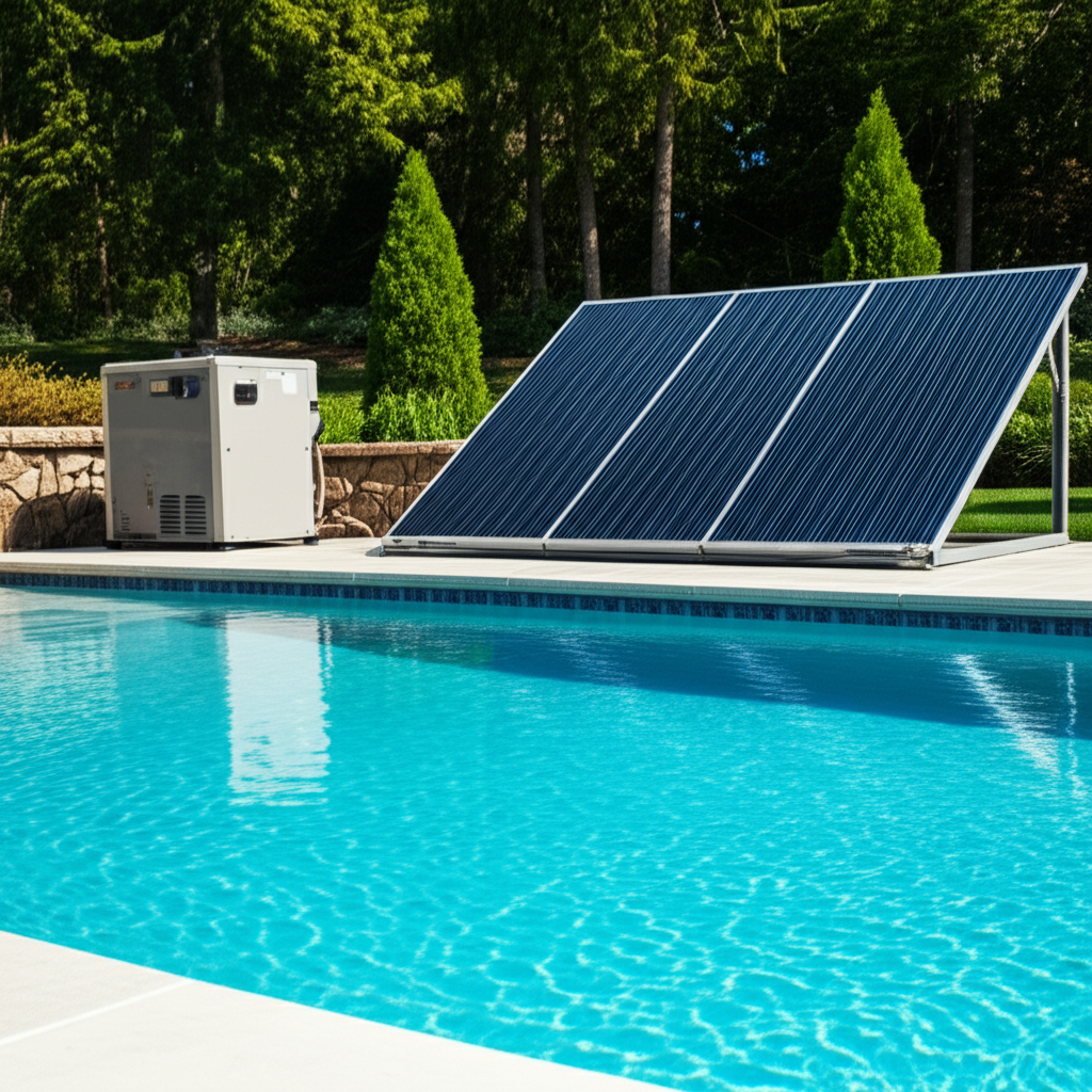 &ndash; Generate a high-quality, relevant image prompt for: Pool Heaters: Stunning Best Gas & Solar Soluti