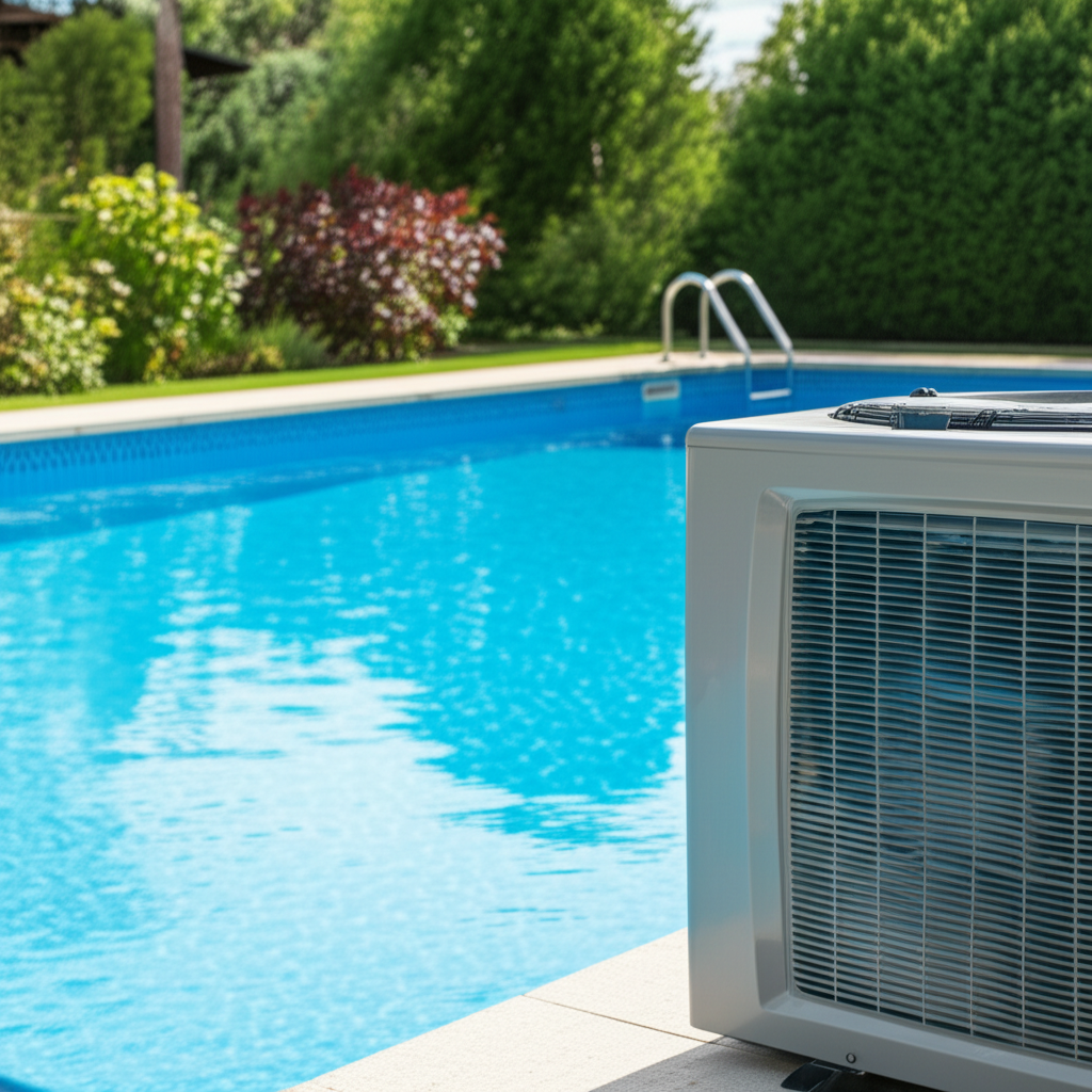 &ndash; Generate a high-quality, relevant image prompt for: Pool Heat Pumps: Ultimate Pool Heating Efficie