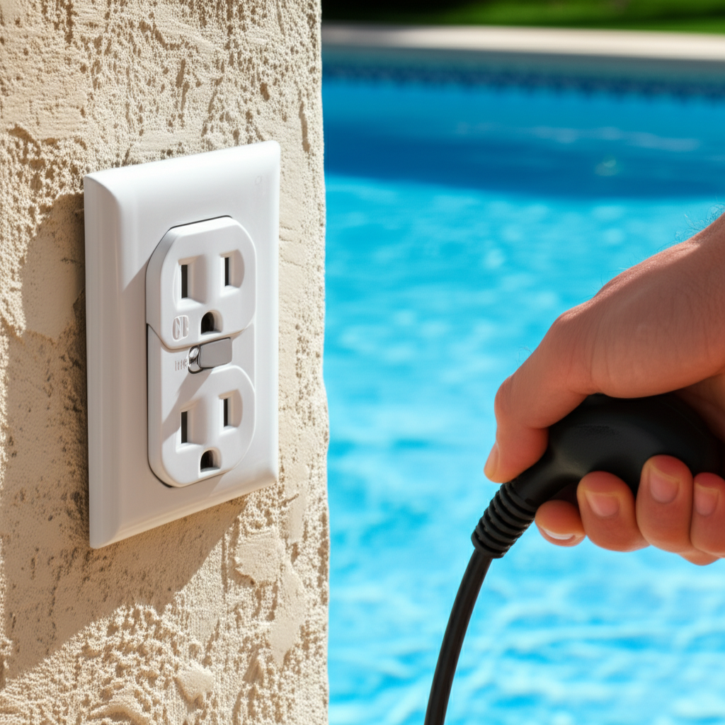 &ndash; Generate a high-quality, relevant image prompt for: Pool Electrical: Essential GFCI Outlet Safety