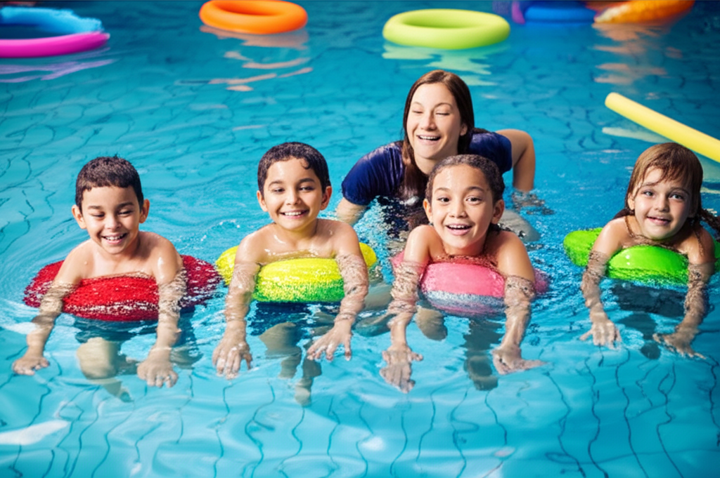 &ndash; Generate a high-quality, relevant image prompt for: Swimming Lessons: Ultimate Fun for Kids&ndash; do