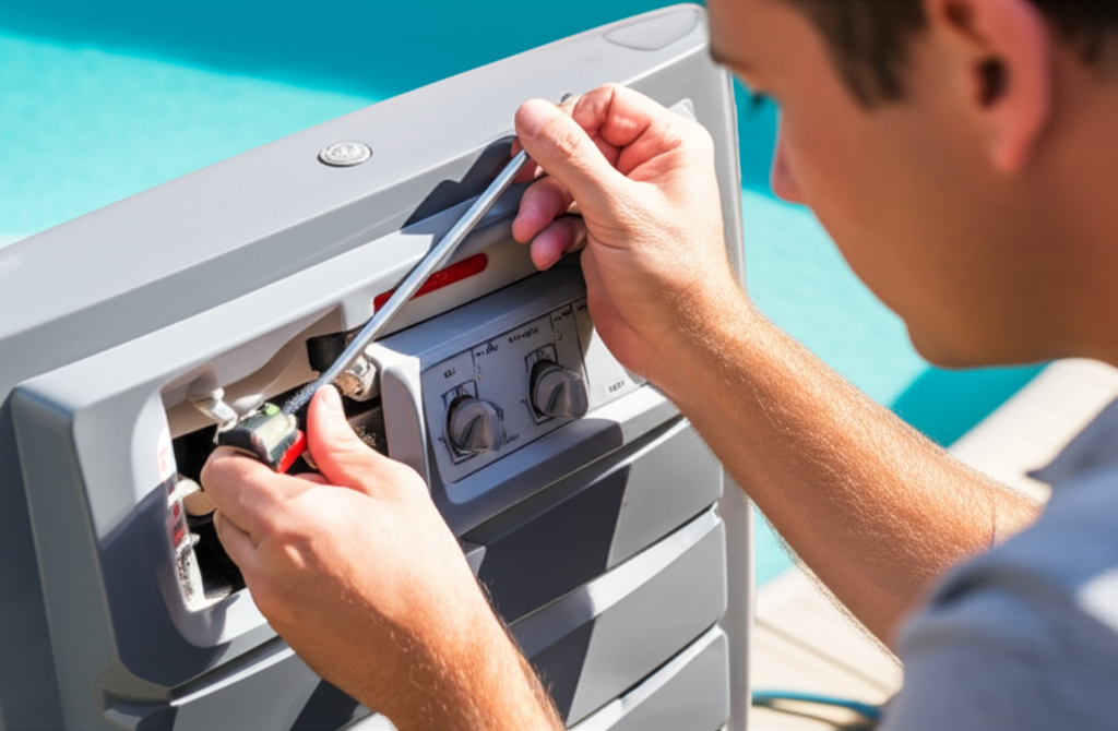 – Generate a high-quality, relevant image prompt for: Heater Troubleshooting: Ultimate Easy Pool Fix
